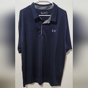 Under Armour Performance Golf Polo Heat Gear Loose Men's 2XL Navy Athletic B10